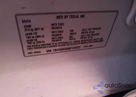 2024 Tesla Model Y from USA, damaged, VIN 7SAYGDED0RF191972